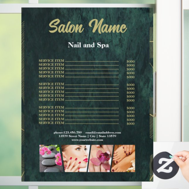 Autocollant Pour Fenêtre Green Gold Beauty Nail Salon Prix du menu (Maison)
