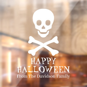 Autocollant Pour Fenêtre Halloween crâne blanc effrayant texte personnalis