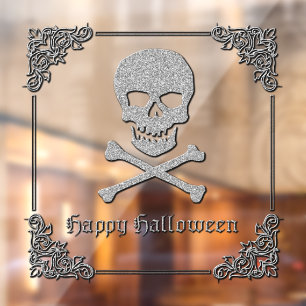 Autocollant Pour Fenêtre Halloween crâne et os croisés