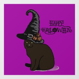 Autocollant Pour Fenêtre Halloween Cute Éffrayant Whimsical Black Chat viol