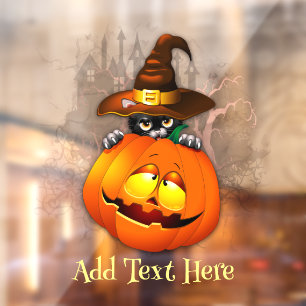 Autocollant Pour Fenêtre Halloween Cute Kitty Witch et ami Citrouille