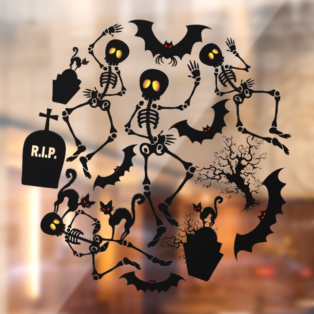 Autocollant Pour Fenêtre Halloween Skeletons Macabre Dance Fenêtre Classer (Feuille 2)