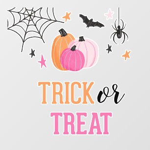 Autocollant Pour Fenêtre Halloween Trick ou traiter Citrouilles roses Spide