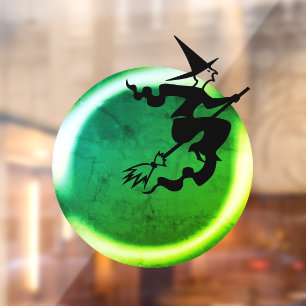 Autocollant Pour Fenêtre Halloween volant sorcière chat néon vert pleine lu