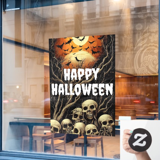 Autocollant Pour Fenêtre Happy Halloween crânes Déplaisants et chauves-sour (Fenêtre de café)