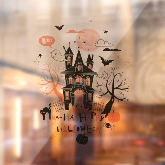 Autocollant Pour Fenêtre Happy Halloween Haunted House  (Feuille 2)