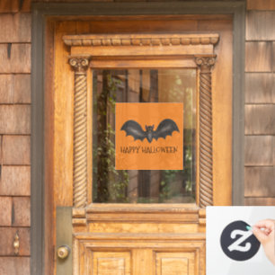 Autocollant Pour Fenêtre Happy Halloween Orange Flying Black Bat