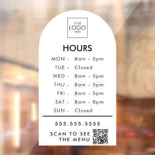 Autocollant Pour Fenêtre Heures de bureau personnalisées avec code QR Votre