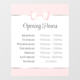 Autocollant Pour Fenêtre Heures d'ouverture arc rose Coquette