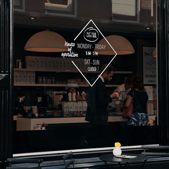 Autocollant Pour Fenêtre Heures d'Ouverture Blanches Logo d'Affaires (White Opening Times Bussinnes Logo Window Cling)