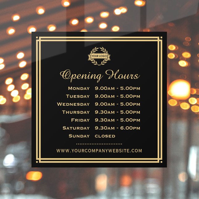Autocollant Pour Fenêtre Heures d'ouverture classiques Logo d'affaires Blac (Créateur téléchargé)