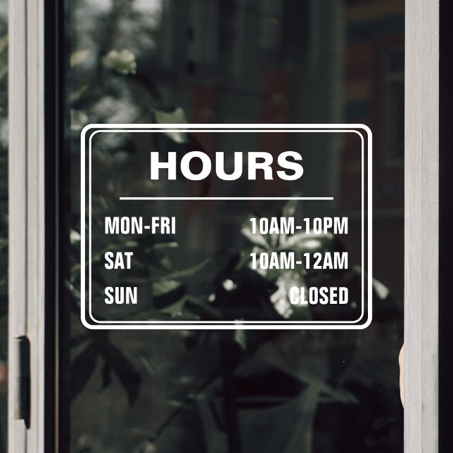 Autocollant Pour Fenêtre Heures d'ouverture de la boutique commerciale (store hours of operation transparent window sticker)