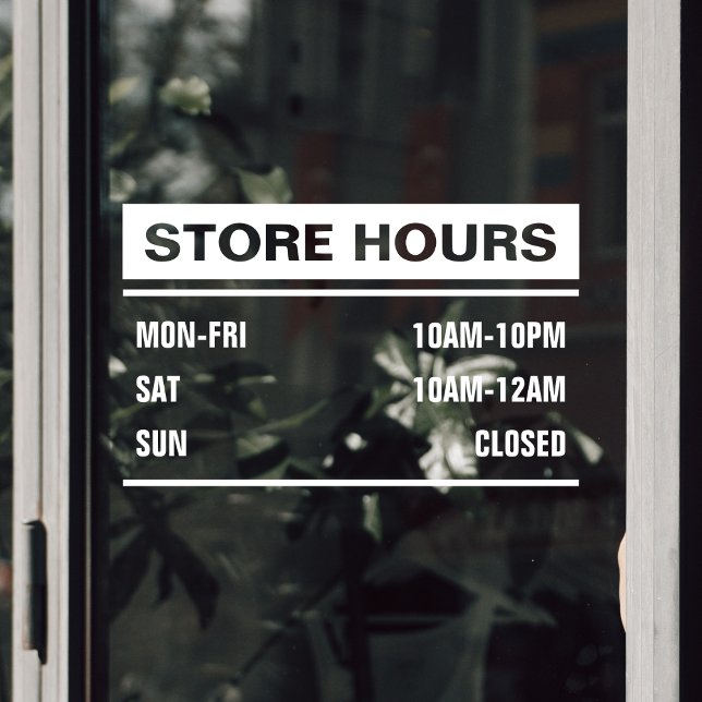 Autocollant Pour Fenêtre Heures d'ouverture de la boutique commerciale (Business Store Shop Hours of Operation Window Cling)