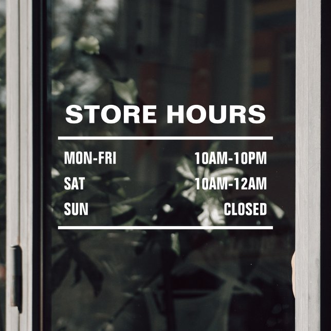 Autocollant Pour Fenêtre Heures d'ouverture de la boutique commerciale (Business Shop Hours of Operation Window Cling)