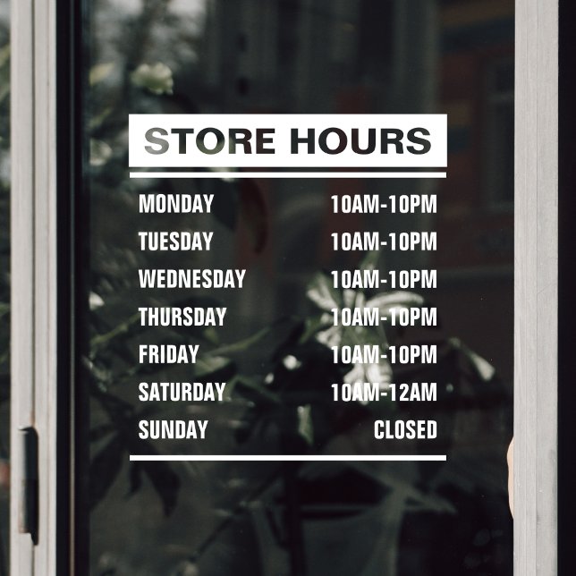 Autocollant Pour Fenêtre Heures d'ouverture de la boutique d'entreprise (Business Store Shop Hours of Operation Window Cling)