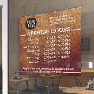 Autocollant Pour Fenêtre Heures d'ouverture de l'entreprise avec logo et te
