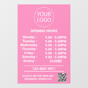 Autocollant Pour Fenêtre Heures d'ouverture de l'entreprise moderne Logo Qr