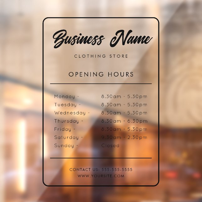 Autocollant Pour Fenêtre Heures d'ouverture de l'entreprise Signalisation A (Feuille 2)
