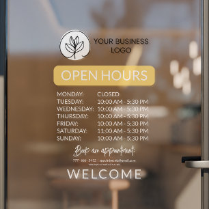 Autocollant Pour Fenêtre Heures d'ouverture de Logo de Petite Entreprise Ja