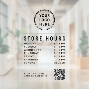 Autocollant Pour Fenêtre Heures d'ouverture de magasin minimaliste Code QR 