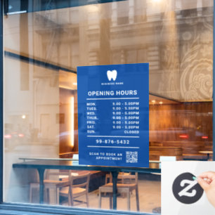 Autocollant Pour Fenêtre Heures d'ouverture Dentiste   Logo minimaliste de 