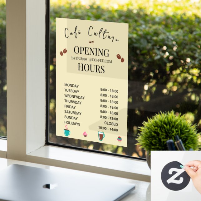 Autocollant Pour Fenêtre Heures d'ouverture du café (Bureau)