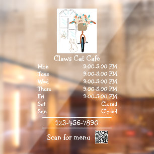 Autocollant Pour Fenêtre Heures d'ouverture du café félin