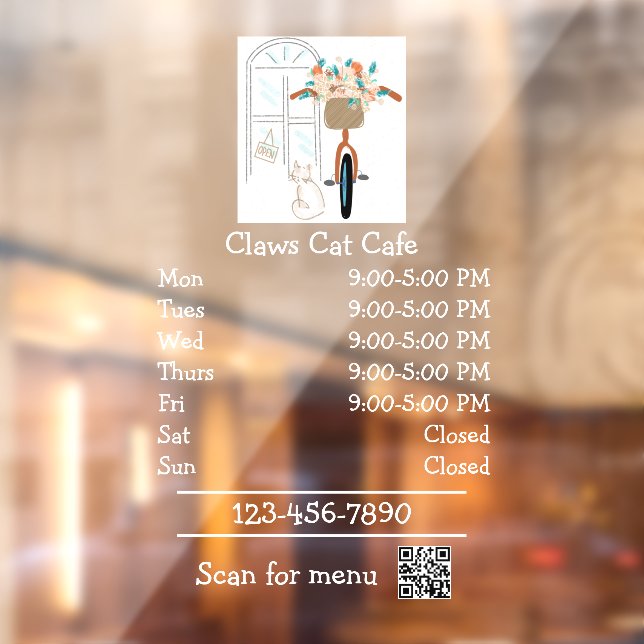 Autocollant Pour Fenêtre Heures d'ouverture du café félin (Feuille 2)