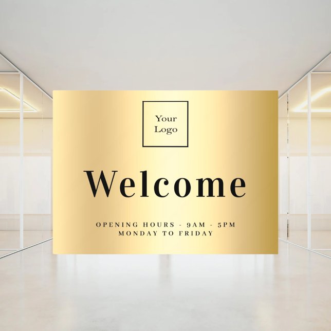 Autocollant Pour Fenêtre Heures d'ouverture du logo d'entreprise Gold (Créateur téléchargé)