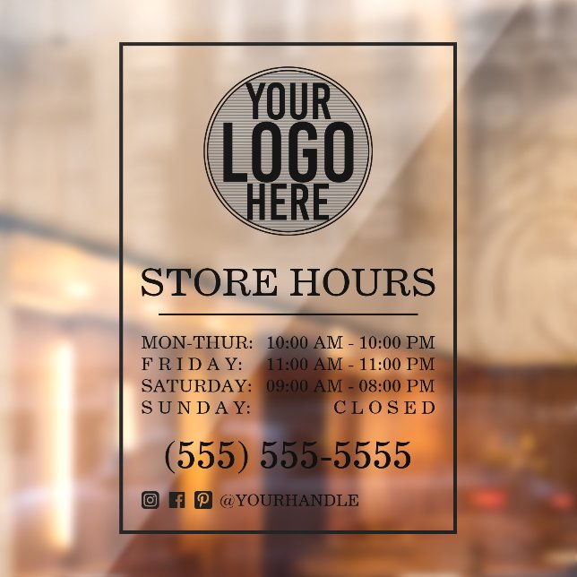 Autocollant Pour Fenêtre Heures d'ouverture du magasin de logos d'entrepris (Feuille 2)