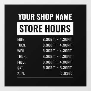 Autocollant Pour Fenêtre Heures d'ouverture du magasin de nom commercial