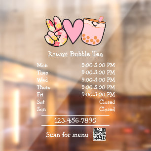 Autocollant Pour Fenêtre Heures d'ouverture du restaurant de Bubble Tea