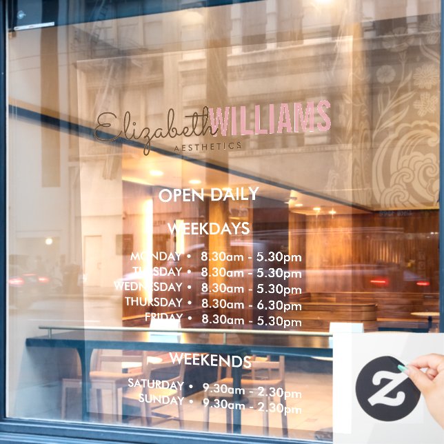 Autocollant Pour Fenêtre Heures d'ouverture du salon de beauté  (Fenêtre de café)