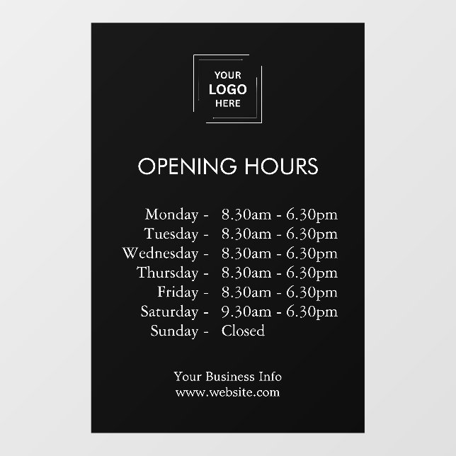 Autocollant Pour Fenêtre Heures d'ouverture | Heures d'ouverture personnali (Feuille)