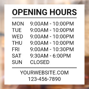 Autocollant Pour Fenêtre Heures d'ouverture Horaires d'ouverture Minimalist