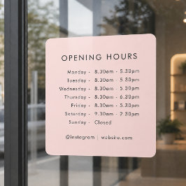 Autocollant Pour Fenêtre Heures d'ouverture | Horaires d'ouverture Rose Pâl