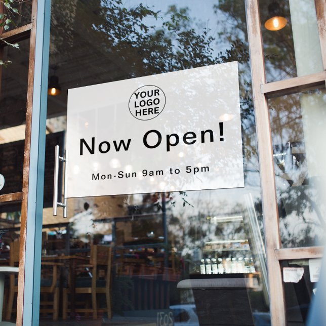 Autocollant Pour Fenêtre Heures d'ouverture l Logo d'affaires noir et blanc (Créateur téléchargé)