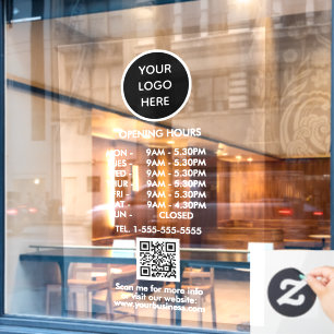 Autocollant Pour Fenêtre Heures d'ouverture Logo d'entreprise blanc Code QR