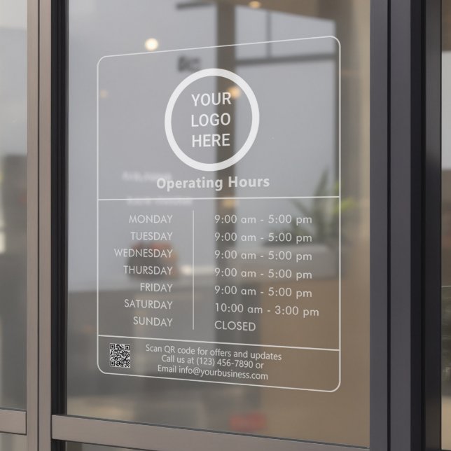 Autocollant Pour Fenêtre Heures d'ouverture Logo Entreprise Code QR Transpa (Créateur téléchargé)