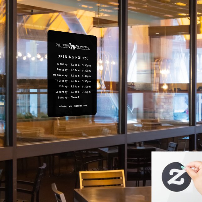 Autocollant Pour Fenêtre Heures d'ouverture Logo Entreprise Noir (Fenêtre du restaurant)