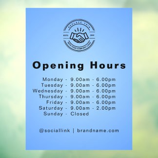Autocollant Pour Fenêtre Heures d'Ouverture Logo Entreprise Open Times Bleu