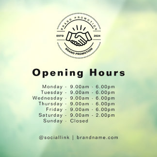 Autocollant Pour Fenêtre Heures d'Ouverture Logo Entreprise Open Times Tran