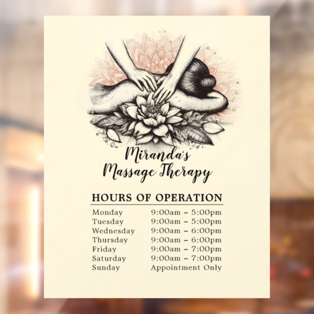 Autocollant Pour Fenêtre Heures d'ouverture Massage Thérapie Mains de Guéri (Feuille 2)