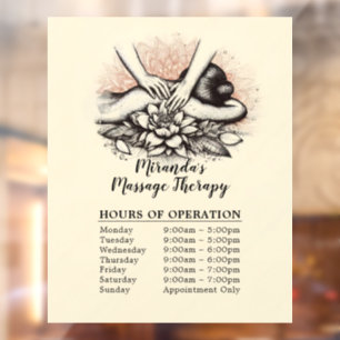 Autocollant Pour Fenêtre Heures d'ouverture Massage Thérapie Mains guérisse