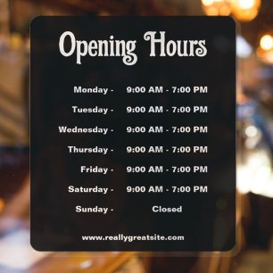 Autocollant Pour Fenêtre Heures d'ouverture modernes en noir et blanc