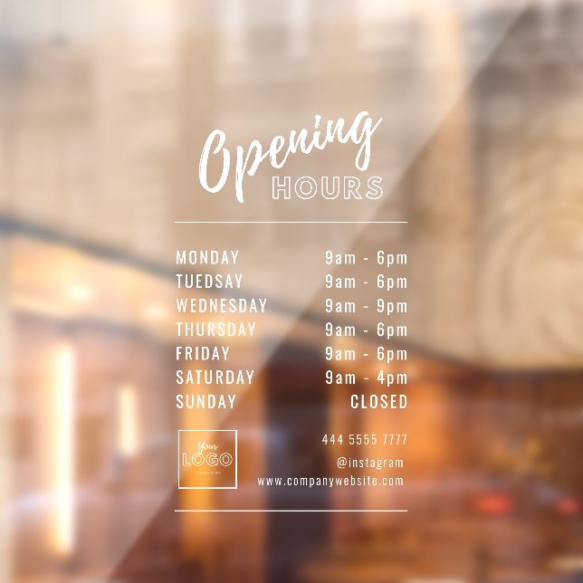 Autocollant Pour Fenêtre Heures d'ouverture professionnelles simples Blanc  (Feuille 2)