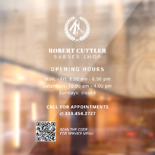 Autocollant Pour Fenêtre Heures d'ouverture salon de coiffure logo personna