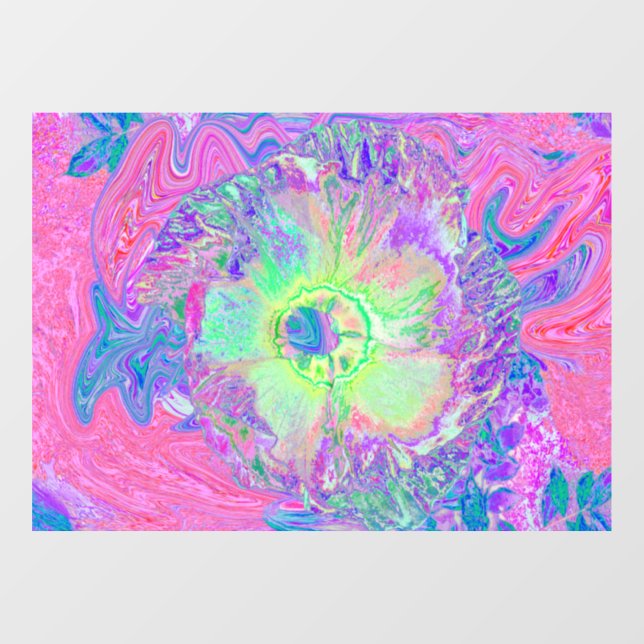 Autocollant Pour Fenêtre Hibiscus psychédélique à lèvre verte et violette (Feuille)