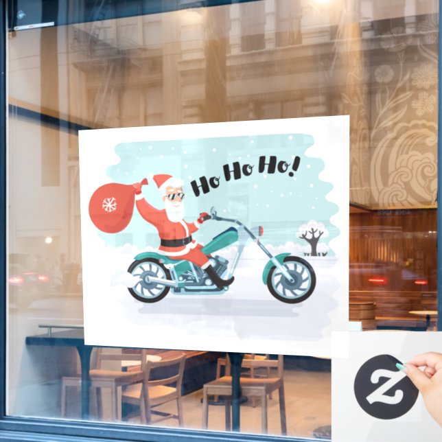 Autocollant Pour Fenêtre Ho Ho Ho Christmas Père Noël Biker (Fenêtre de café)
