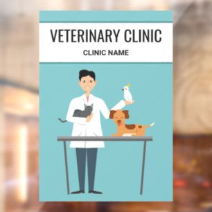 Autocollant Pour Fenêtre Homme Vétérinaire Avec Animaux Mignons & Texte